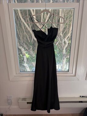 Elegant Black Satin Midi Dress with cutouts
